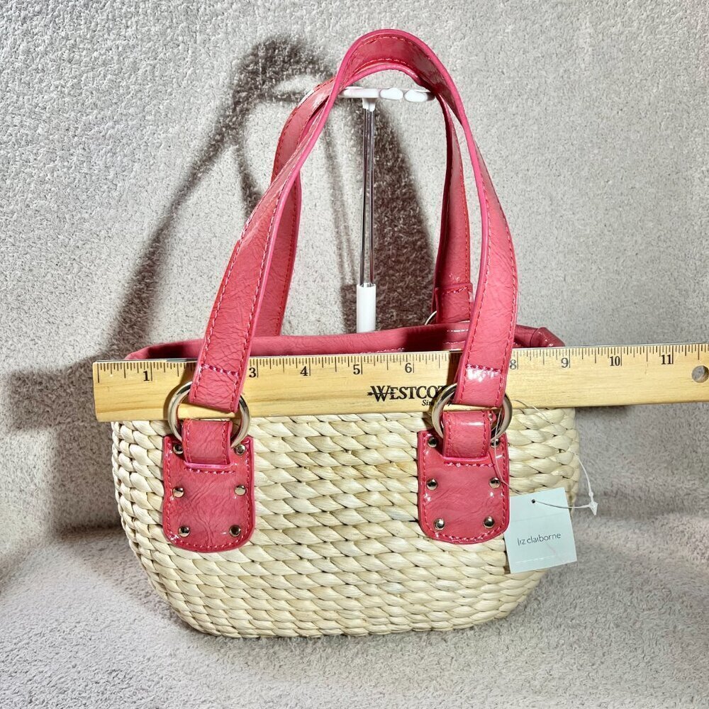 Liz Claiborne Purse Salmon Pink trim  Cornhusk Straw Body Magnetic New With Tags
